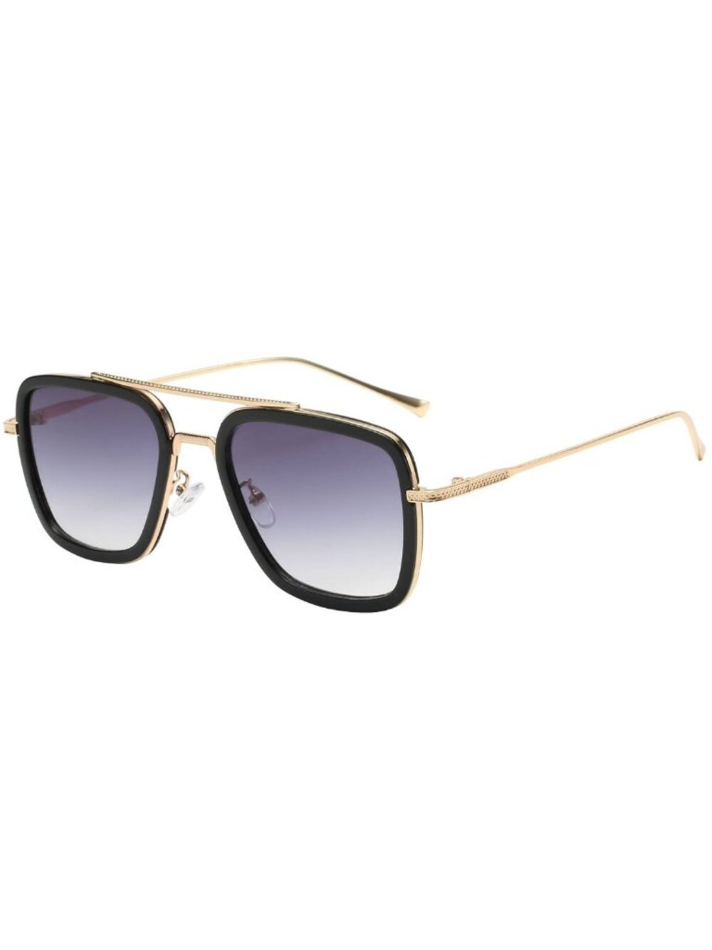 Square Aviator Unisex Sunglasses With Gold Frame And Gradient Black/Grey Lenses
